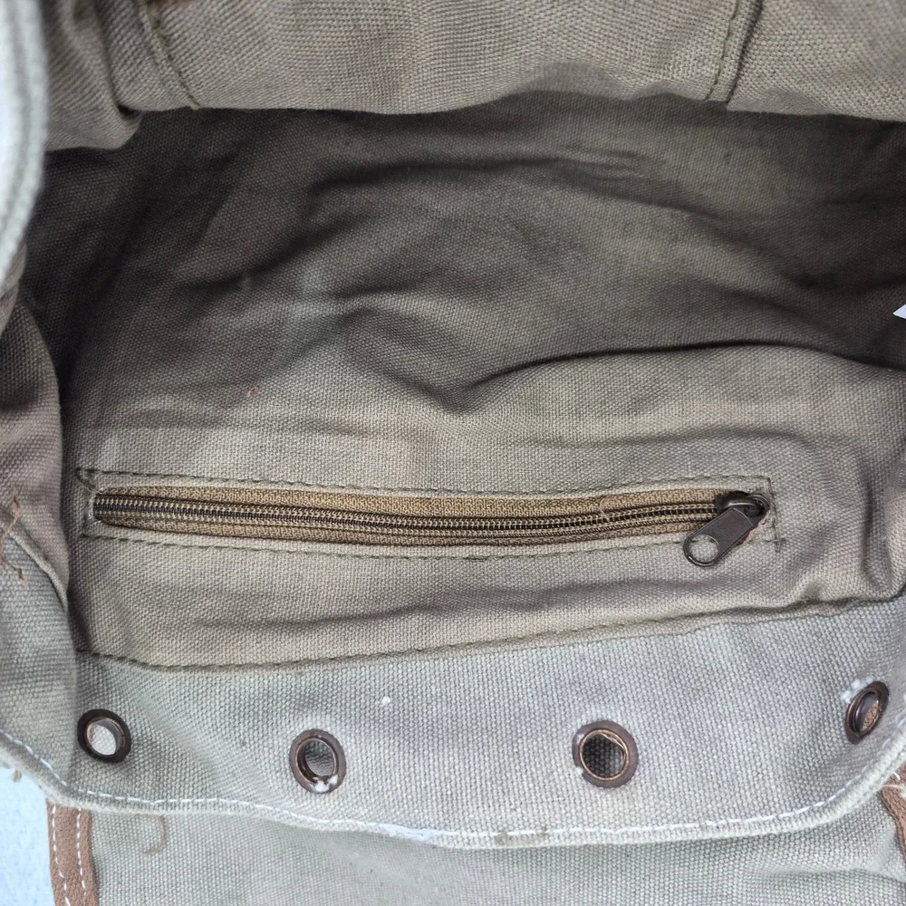 Canvas Military Rucksack Backpack Red Star Detail Mens Womens Outdoor Hiking